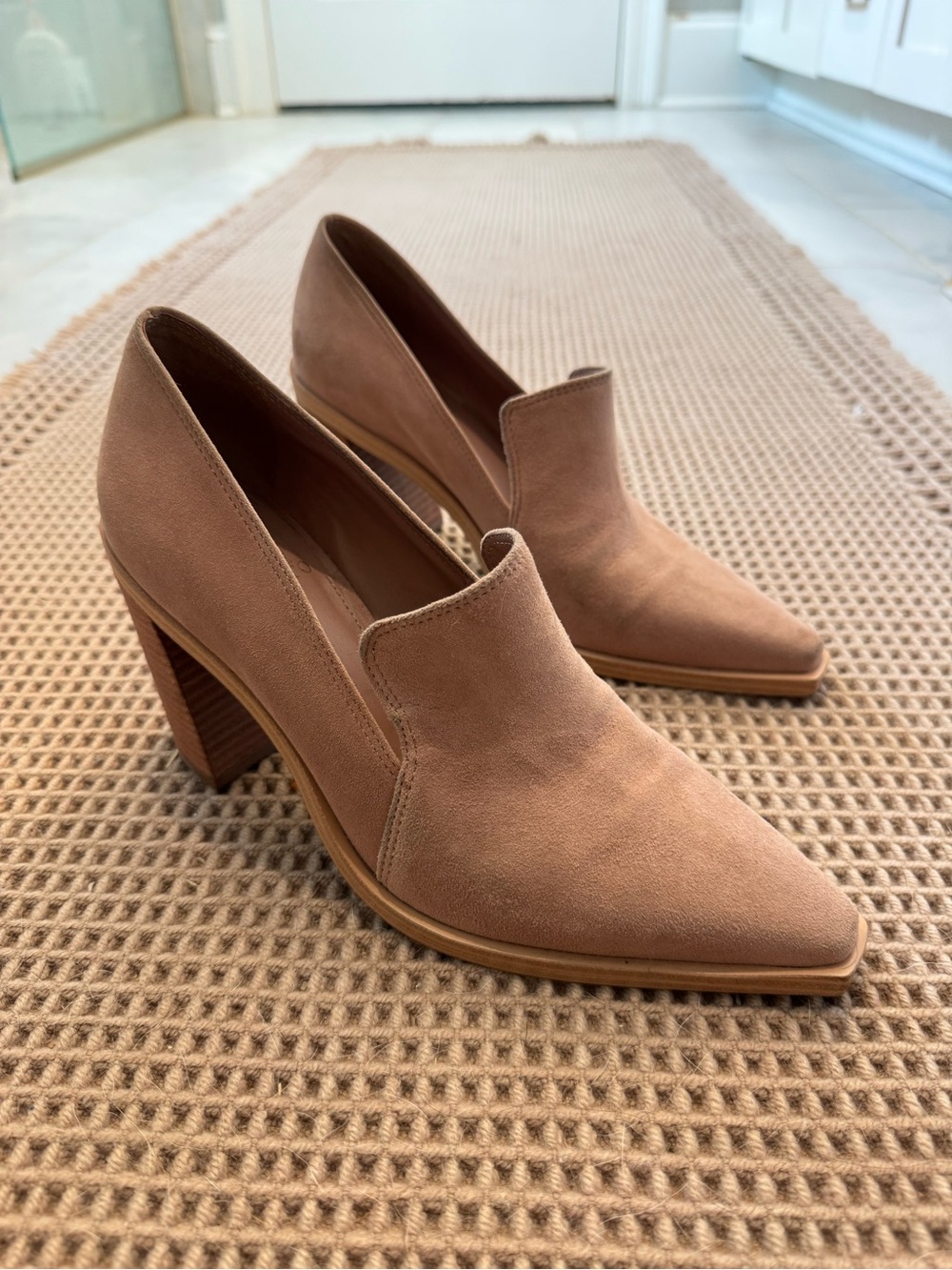Vince Camuto Blush Suede Pointed-Toe Block Heel Pumps